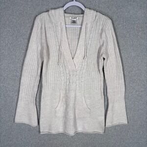 Y2K Pout Cable Knit Hooded Sweater Large Ribbed Bella‎ Swan Elena Gilbert 2000s